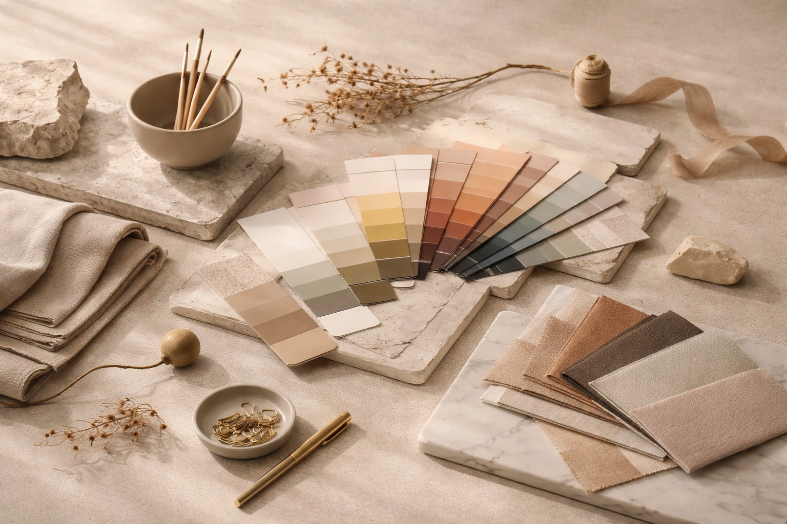 Nuancier présentant des couleurs en I, de l'indigo profond à l'ivoire
